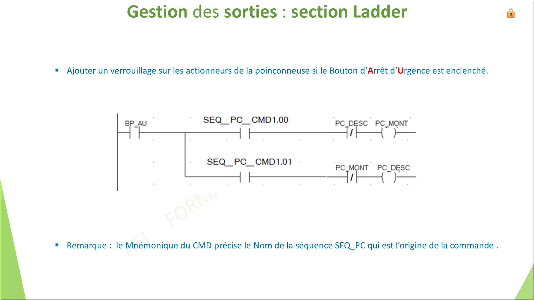 Gestion des sorties : section Ladder